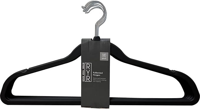 10 Pack Anti-Slip Rubber Coated Hangers, Space Saving, Durable, Gentle, Clothes, Black Hangers for Closet, Non-Slip, Heavy Duty, Velvet, Coats, Pants, Wardrobe Essentials, Holiday