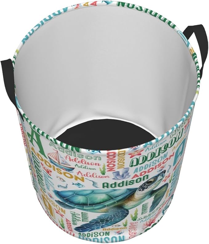 Personalized Turtle Laundry Basket For Baby Kids Boys Girls Adult Custom Hamper Basket With Name For Bathroom Bedrooms Collapsible Baby Laundry Basket, Dirty Clothes Hamper With Handles