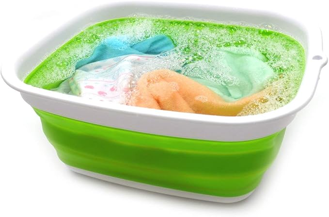 SAMMART 7.7L (2 Gallon) Collapsible Tub - Foldable Dishpan, Kitchen Sink for Camping - Indoor Outdoor Portable Washing Basin - Space Saving Plastic Washtub (Green, S)