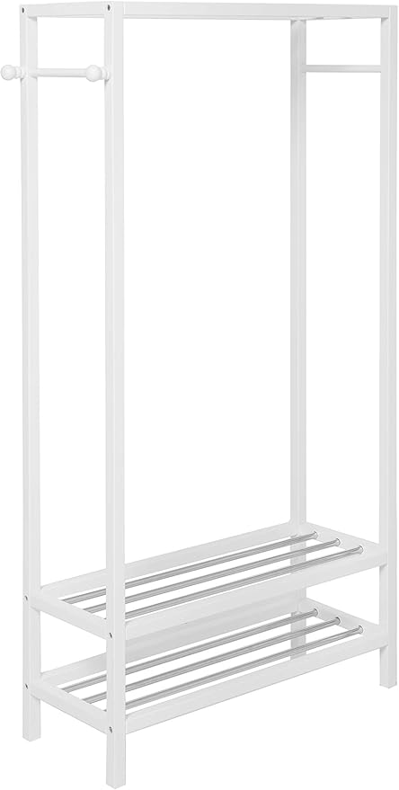 Legacy Decor 2 Tier Shelves Shoe Garment Coat Rack Hanger 65”H X 31.5”W X 13" D Wooden White Finish