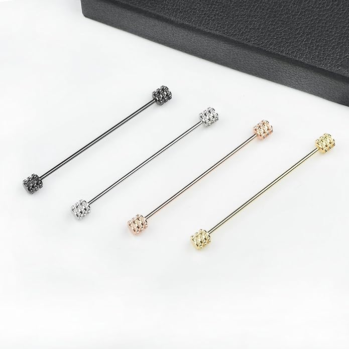 Classic 4-Piece Set Solid Brass Collar Bar for Men Multi-Style Metal Anti-Curl Shirt Collar Stays Tie Pins