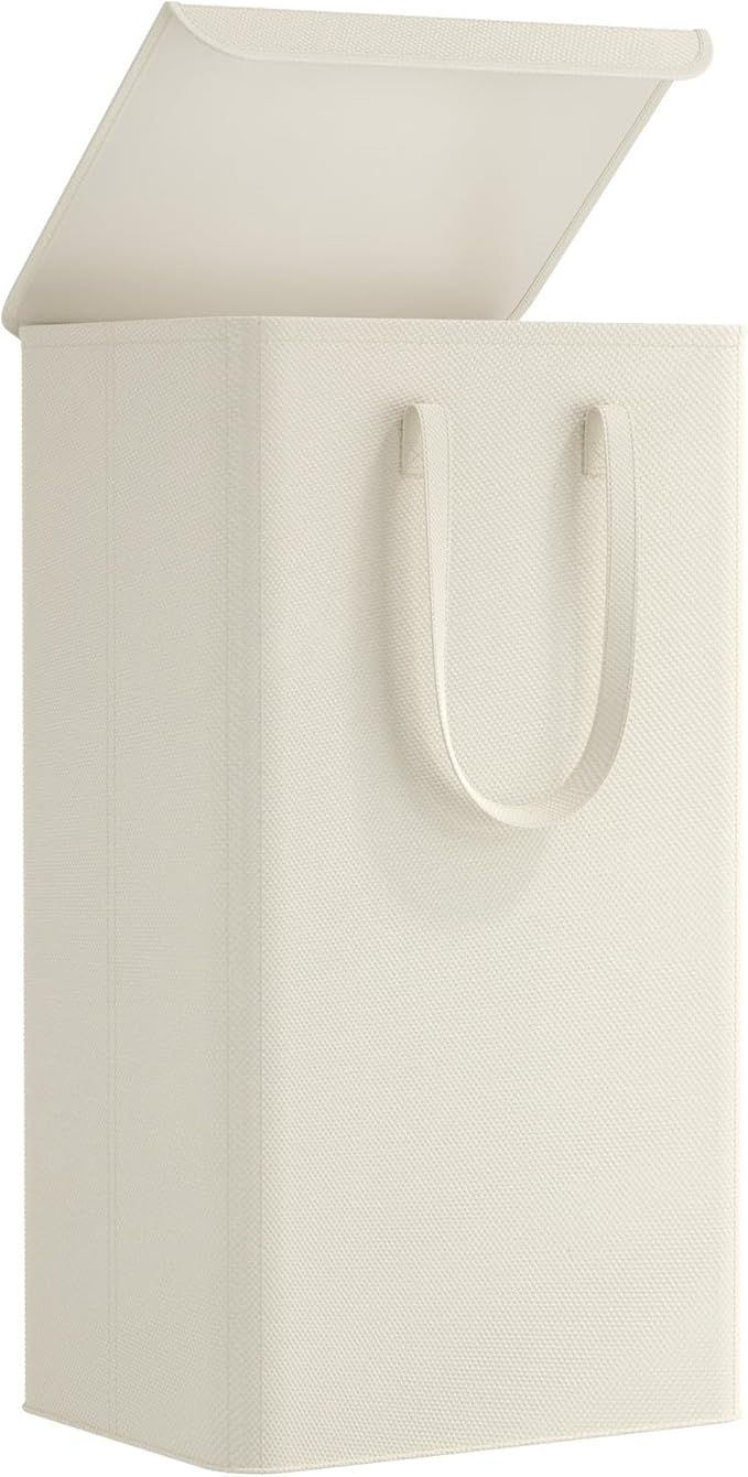 Lifewit 105L Laundry Hamper, Laundry Basket with Lid, Collapsible Clothes Storage with Easy Carry Handles, Thin Hampers for Bathroom Laundry Room Dorm, White