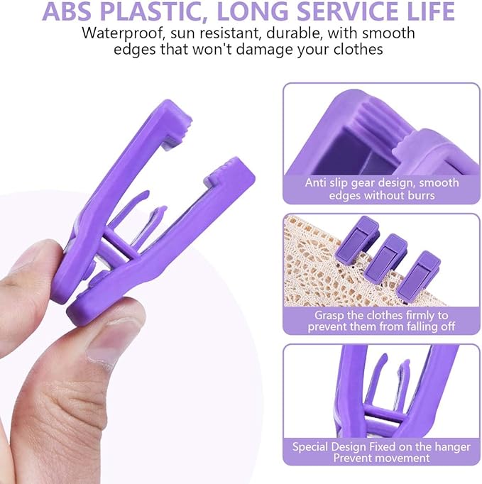 40 Pcs Plastic Baby Hanger Clips Slim-line Finger Clips Set for Clothes Hanger Velvet Hanger (Purple)