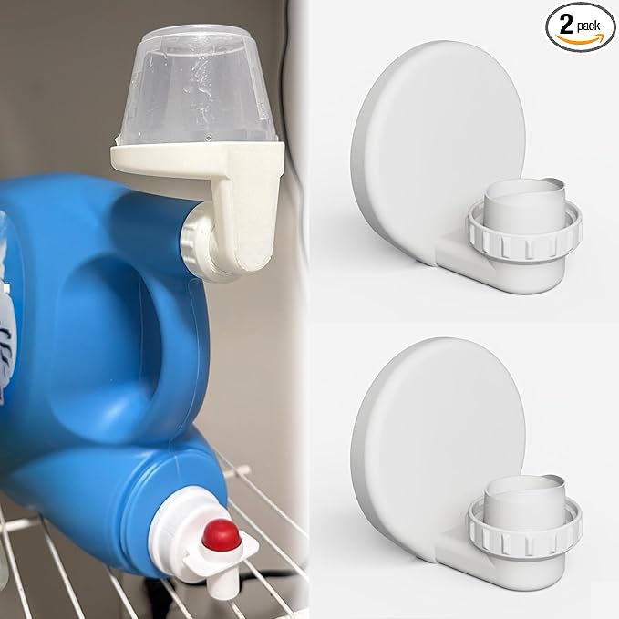 2 Pack Laundry Detergent Cup Holder with Drain - for ArmHammer, for Persil, for Purex, for Tide, for Gain and Other, Easy Attachment to Most Bottles (White, for Tide, Gain, Downy)