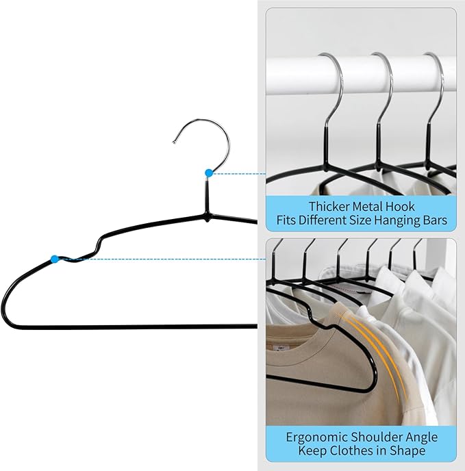 20 Pack Rubber Coated Metal Clothes Hangers, 16-Inch Non-Slip Slim Coat Suit Hangers, Space Saving Metal Hangers with Notches for Dress, Camisole, Shirts