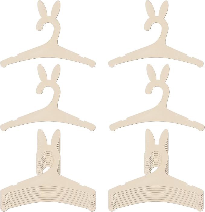 20 Pack Wooden Bunny Ears Newborn Baby Girl Boy Hangers for Nursery, 9 Inch Kids Toddlers Children Infant Hangers for Baby Shower Crate Closet Clothing Storage