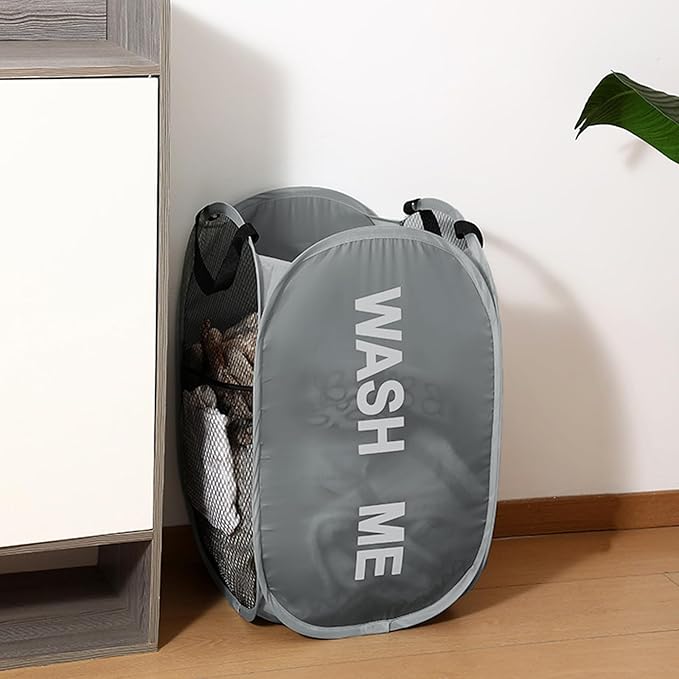 Pack of 2 Pop Up Laundry Hamper, Collapsible Laundry Baskets Dirty Clothes Hampers, Sapce Saving for Apartments, Bedroom, Laundry Room, Gray