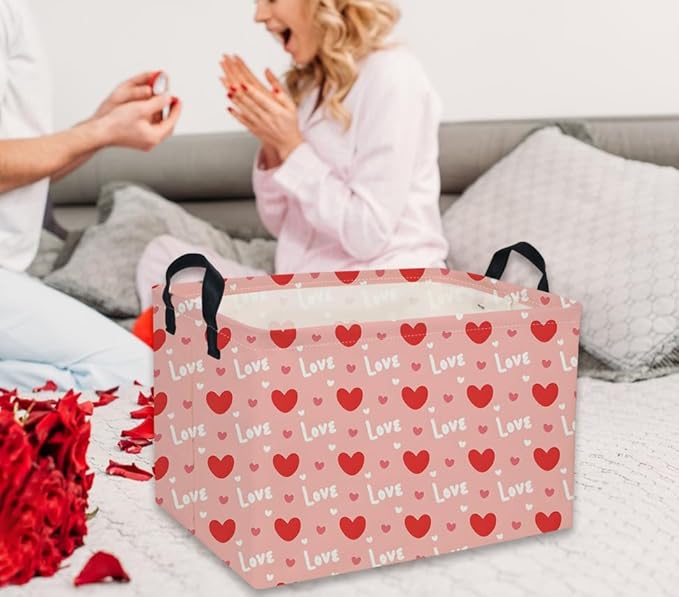 Rectangular Valentine's Day Baskets,Heart Basket,Pink Girls Basket Kids Storage Bin Love Room Decor for Home.(Cute love)