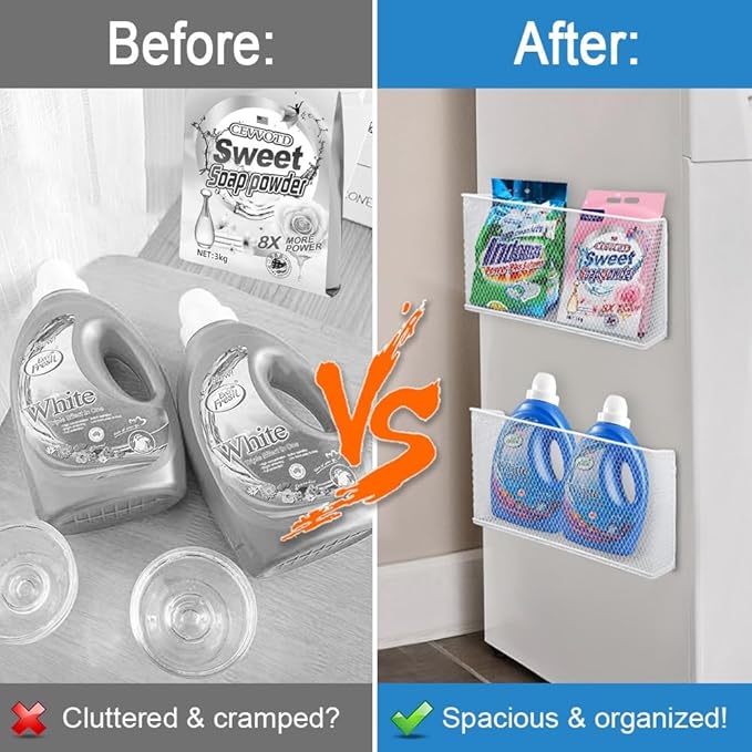 Picowe Magnetic Shelf for Fridge, Aluminum Foil & Plastic Wrap Holder Organizer for Refrigerator, Magnetic Laundry Organizer for Washer /Dryer, Fridge & Small Spaces (White)