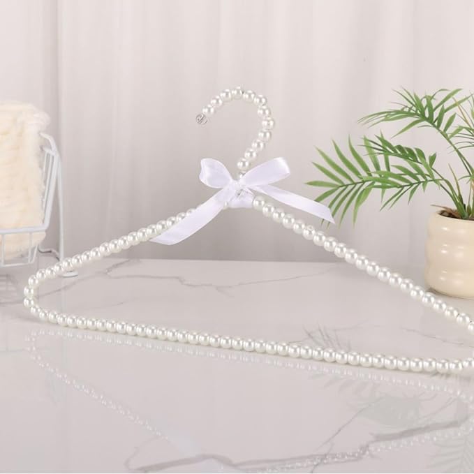 16 inch Pearl Hanger Cute Ribbon Bow Hanger Metal Elegant Clothes Hangers for Wedding Dress Photographing or Decorate Your Closet (5, Beige)