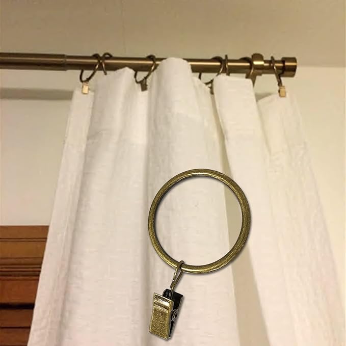 WeeksEight 40 Pack Bronze Curtain Rings with Clips, Curtain Hooks Hangers Clip Rings for Hanging Drapes Bows Hat, Drapery Rings 1.5 in I D, Fits up to 1.2 in Diameter Curtain Rod.