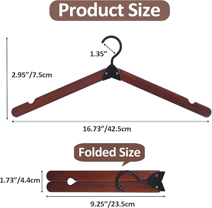 Foldable Hangers 8 Pack, Wooden Travel Hangers Foldable for Suitcase, Portable Folding Travel Hanger for Cruise, Collapsible Space Saving RV Hanger for Trip