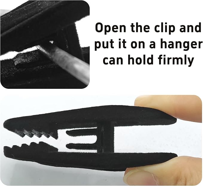 20PCS Velvet Hanger Clips, Non-Slip Velvet Clips Strong Finger Clips Clothes Clips Pants Hangers Clips, Black
