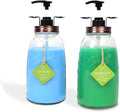 Glass Laundry Detergent Container - Besuerte Large Capacity Liquid Laundry Detergent Dispenser with Refillable & Reusable 2x50oz Mason Jars and Save Effort Pump Aid Handle, Bronze Cap