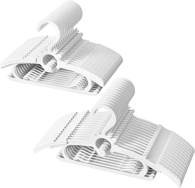 Kids Hangers 30PCS, 11"-14" Extendable and Stackable Baby Hangers, 45g Ultra-Thick Space Saving Non-Slip Plastic Hanger for Infant, Toddler and Nursery Closet, White