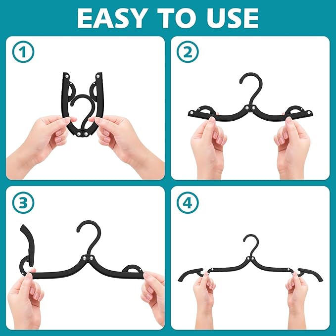Travel Hangers Portable Foldable Travel Hanger Organizer, Plastic Cruise Essentials Clothes Drying Rack Folding Hangers for Camping Flying RV Europe Vacation Essentials Suitcase (Black, 20 Pack)