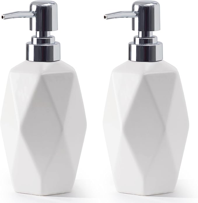 Soap Dispenser, 13.5oz Ceramic Soap Dispenser Bathroom for Kitchen & Bathroom Set of 2 (White, 2 Pack)