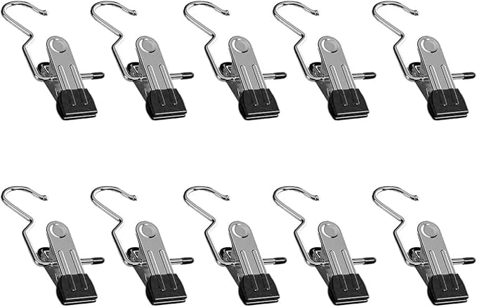 Boot Hangers for Closet, Laundry Hooks with Clips, Boot Hanging Hold Clip, Space Saving Portable Travel, Clip Hangers for Pants Hats Socks Gloves (10, Black)