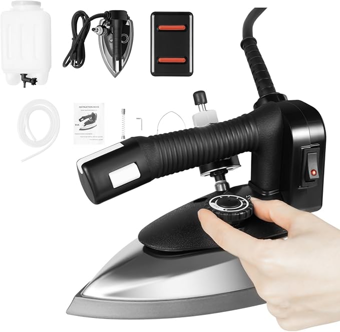 Industrial Electric Iron, 1000W Professional Steam Iron High-Capacity with 5 Gears Temperature Rapid Heating for Clothing Shops Dry Cleaners Hotels 110V