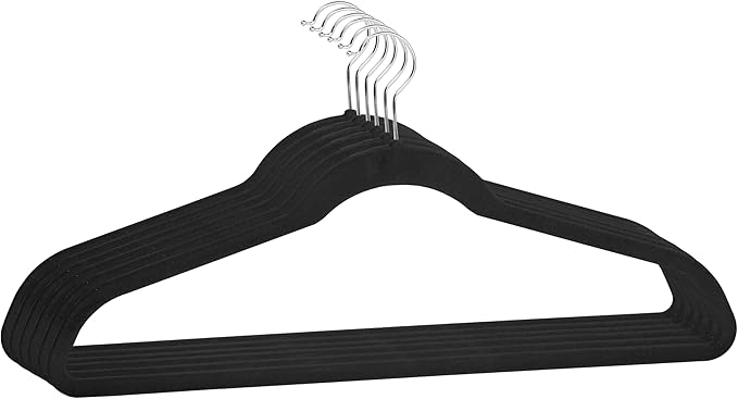 Simplify Extra Wide 21” Velvet Coat Hangers | 6 Pack | Slim Design | Heavy Duty | Holds 10 Pounds | Closet Organization | Shirt & Clothes | Black