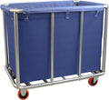420L Commercial Rolling Laundry Cart with Wheels, 440 Lbs Heavy Duty Stainless Steel Frame Hamper, Extra Large Laundry Basket with Removable Waterproof Liner Bag for Hotel, Hospital & Dorm, Blue