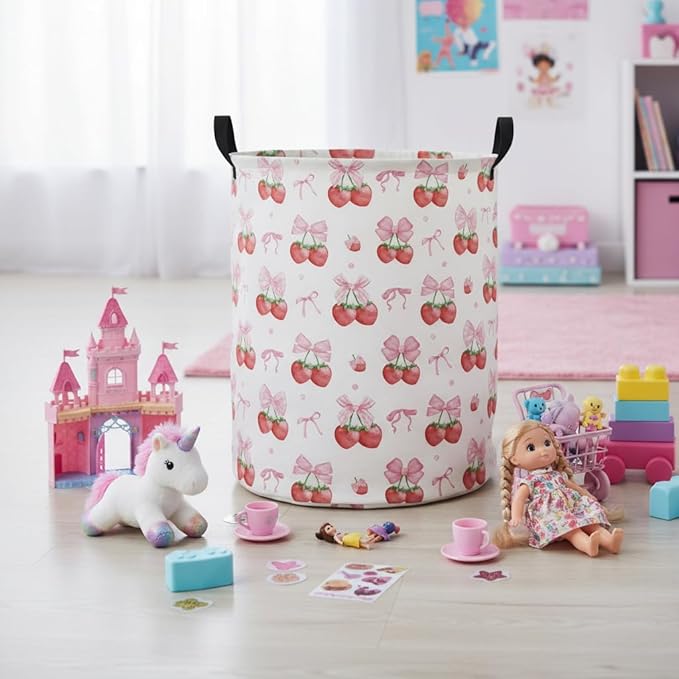 Baby Laundry Hamper kids laundry Basket Waterproof Laundry Bag for Bedroom Toy Clothes Organizer Room Décor(Strawberry)