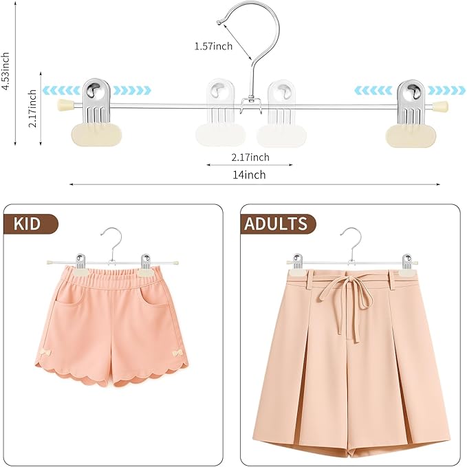 14Inch Pants Hangers with Wide Clips 30 Pack Adjustable Skirt Hangers for Women Non-Slip Clothes Hanger for Pants Heavy Duty Space Saving Trousers Hanger for Jeans,Shorts Ivory