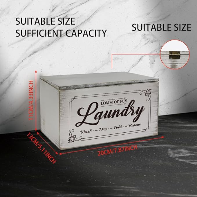 SUPERDANT Dryer Sheets Holder with Lid Rustic Dryer Sheet Dispenser Laundry Lettering Container Laundry Fabric Softener Dispenser Box for Room Organization Storage Gray