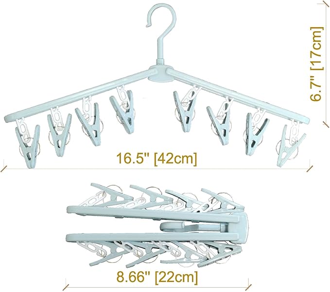 Folding Travel Shirt Socks Clothes Hangers with Clips Foldable Plastic Shorts Skirt Pants Suit Hangers Non Slip Closet Blue Drying Rack Displays Blue (2 Pack)