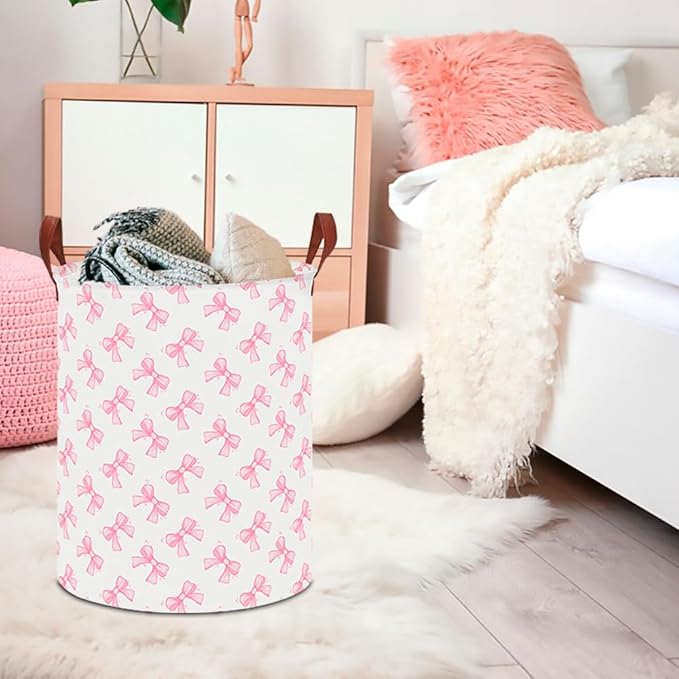 CLOCOR Large Laundry Basket,Waterproof Nursery Hamper,Collapsible Fabric Storage Container,Room Decor,Gift Basket（Star Bowknot