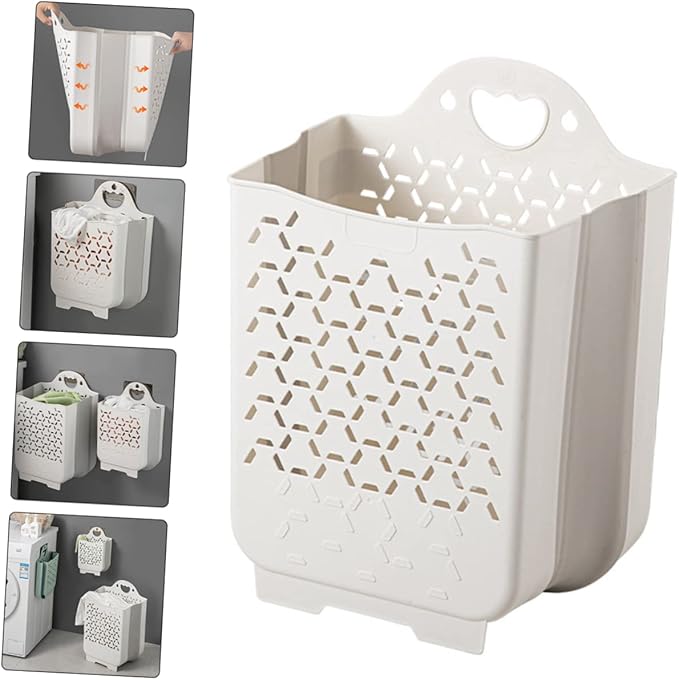 Alipis Foldable Plastic Laundry Hamper for Kids, White, 1 Set