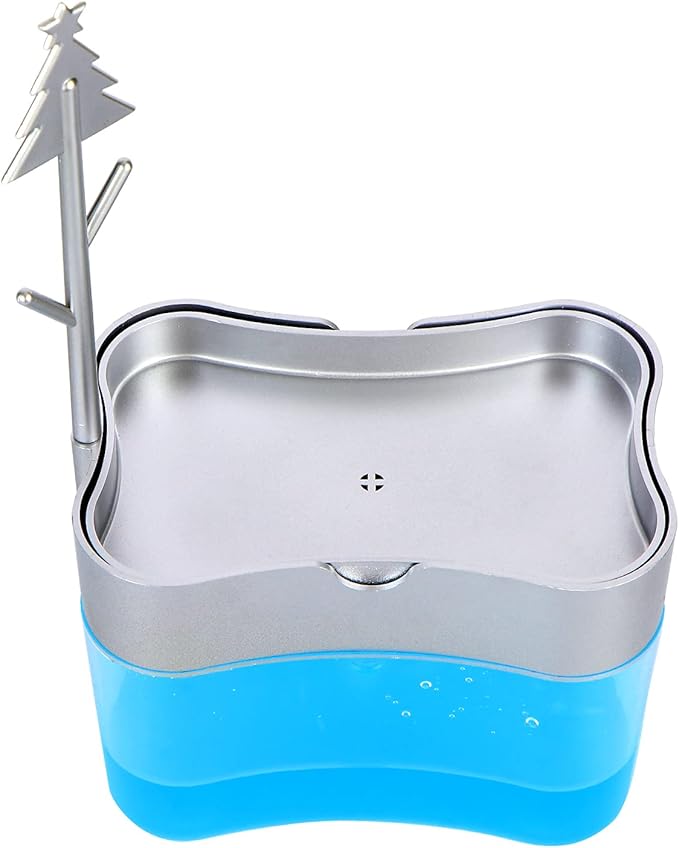 Premium Quality Soap Dispenser with Added Features for Kitchen - Sponge Holder Sink Dish Washing Soap Dispenser 13 Ounces Silver