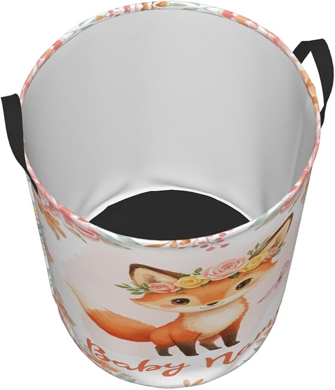 Personalized Fox Laundry Basket For Baby Kids Boys Girls Adult Custom Hamper Basket With Name For Bathroom Bedrooms Collapsible Baby Dirty Clothes Hamper With Handles