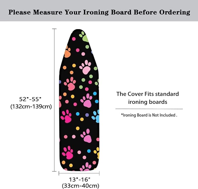 Flashideas Colorful Dog Paw Prints Ironing Board Cover and Pad Standard Size Ironing Board Cover and Pad Ventilate Extra Wide Ironing Pad for Table Modern Design, CZA12