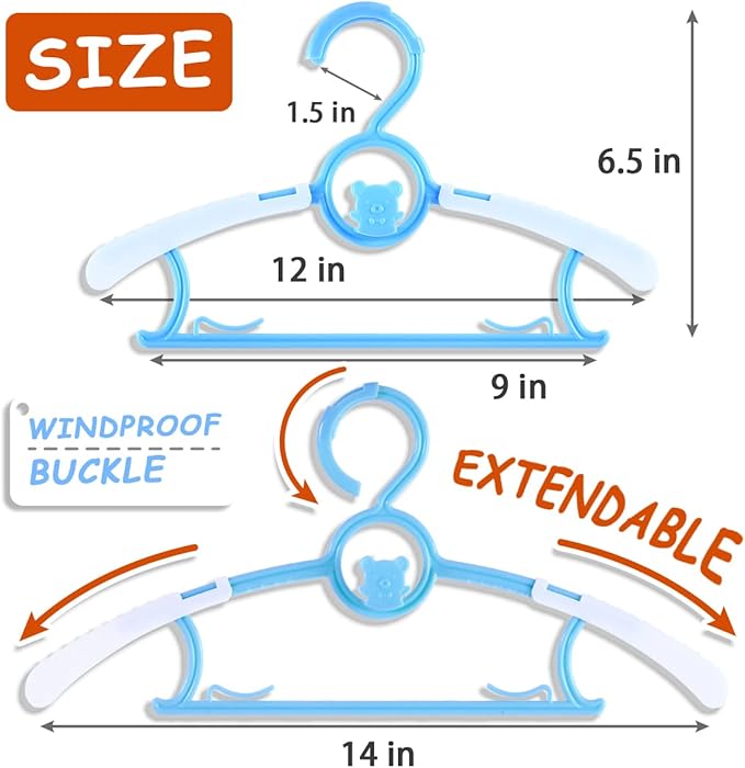 Baby Hangers for Nursery Closet 80 Pack Plastic Kids Clothes Hanger Space Saving Non Slip Extendable Toddler 11-14” Adjustable Hangers Heavy Duty Clothing Infant Hanger Bulk, Blue