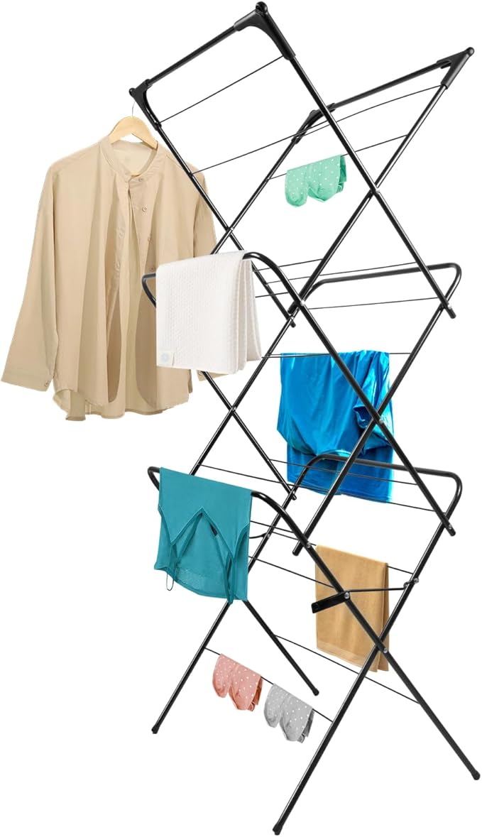 Foldable Clothes Drying Rack | Portable Collapsible Laundry Drying Rack | Use for Indoor & Outdoor | Space Saving | Black 54"x24"x17" | Easy to Assemble