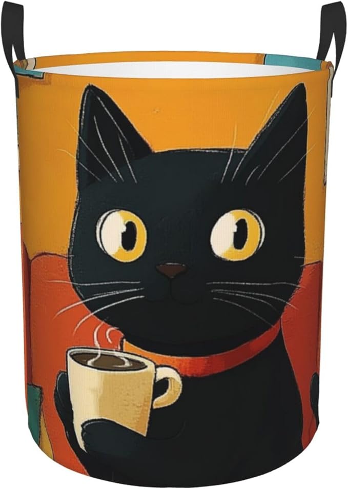 Cute Black Cat Print Laundry Basket For Storage Bins Gift Baskets Bedroom Clothes Hamper