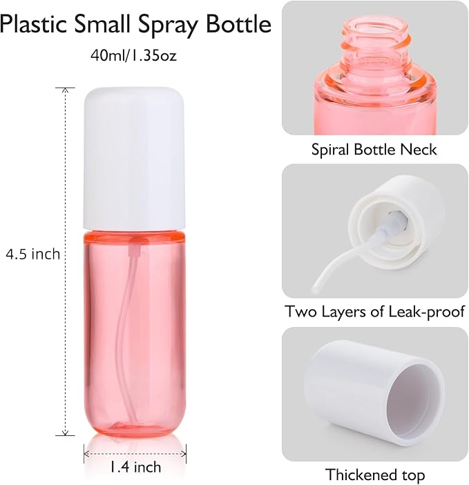 Aeibxiy Small Spray Bottle Travel Size 1.35oz 40ML, Fine Mist Plastic Spray Bottles, Refillable Empty Spray Bottle for Toners, Perfume, Face& Hair Spray
