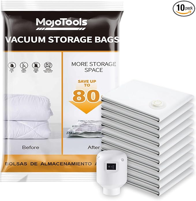Large Vacuum Storage Bags with Electric Pump – 10 Pack（56×80 cm / 22×31.5 in) Space Saver Bags for Bedding, Comforters, Blankets, Clothes, Pillows, Jackets, Coats – Home Organization