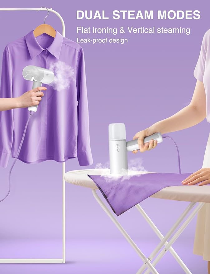 CLEVAST Steamer for Clothes - Portable Garment Steamer, Handheld Foldable Travel Size, Wrinkle Remover, 30-Second Fast Heat Up, 1000W Powerful Steam Output, 120V Only