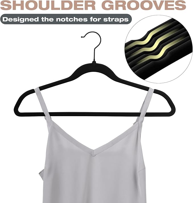 50 Pack Black Velvet Hangers,Coat Hanger Non Slip,Heavy-Duty,Space Saving,Slim Clothes Hangers for Pants,Outfit,Skirts,Suits,Coats,Dresses ect.Felt Hanger with Black 360°Swivel Hook