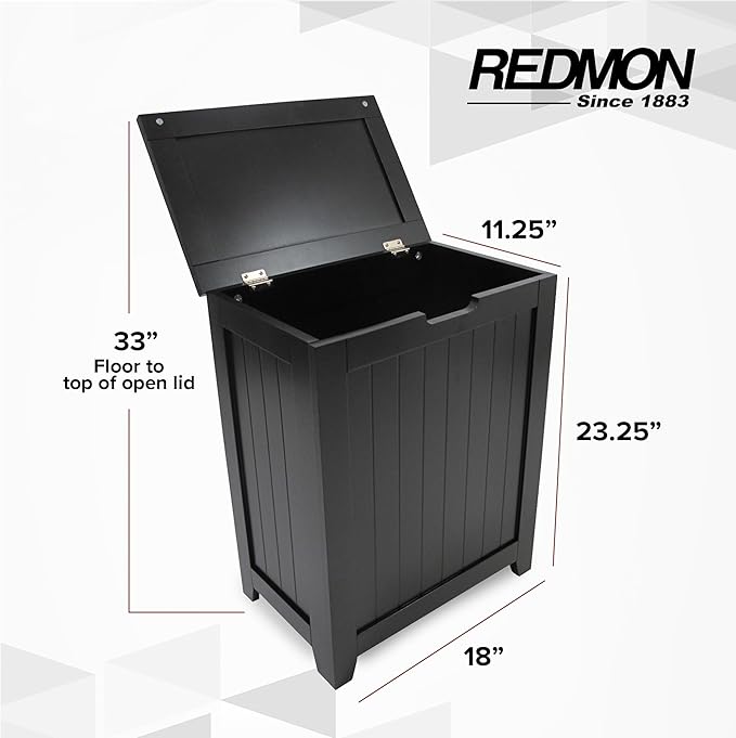 Redmon 18'' x 11.25'' x 23.25'' Contemporary Country Wainscot Style Wooden Clothes Hamper for Bedroom, Bathroom, and Laundry Room, Espresso