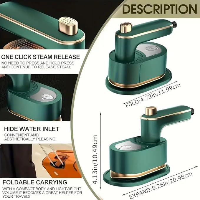 Mini Steam Iron for Clothes, Travel Steamer for Clothes Portable, Micro Steam Iron Mini Handheld Steamer Support Dry And Wet Ironing for Home Travel (White) (Emerald Green)