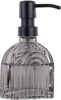 Glass Soap Dispenser for Kitchen and Bathroom Contertop Wash Hand Liquid, Dish Detergent, Farmhouse Style Shampoo Lotion Pump (1, Grey Glass with Black, 4" x 2"x 6-5/8")