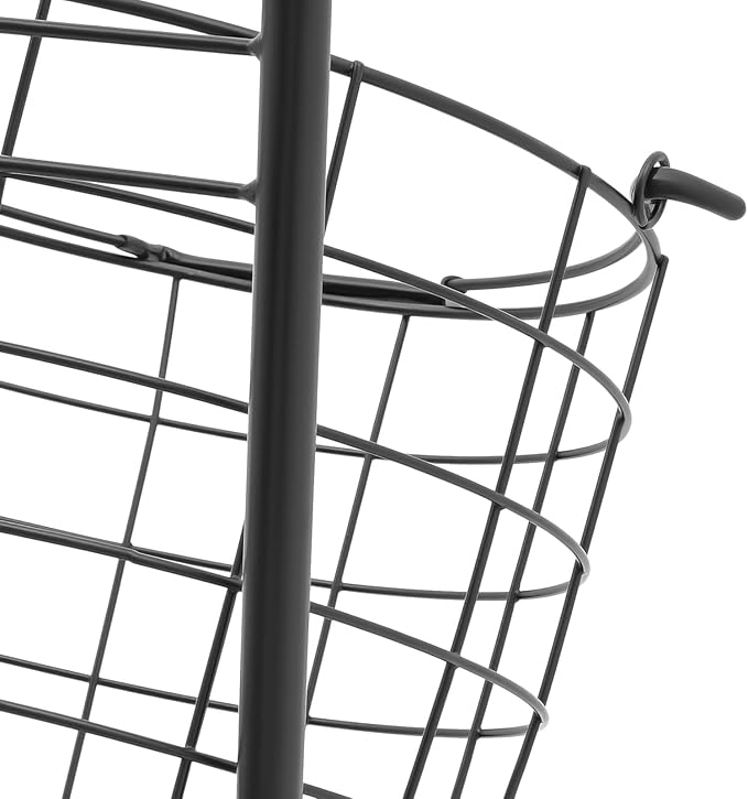 3 Tier Laundry Basket on Wheels Breathable & Detachable Laundry Hampers Tilt-out Clothing Sorting Baskets Snack Storage Cart Metal Rack Shelf with Practical Hooks for Bedroom Kitchen Black