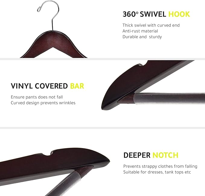 Quality Wooden Hangers - Slightly Curved Hanger 80 Pack Sets - Solid Wood Coat Hangers with Stylish Chrome Hooks - Heavy-Duty Clothes, Jacket, Shirt, Pants, Suit Hangers (Mahogany, 80)