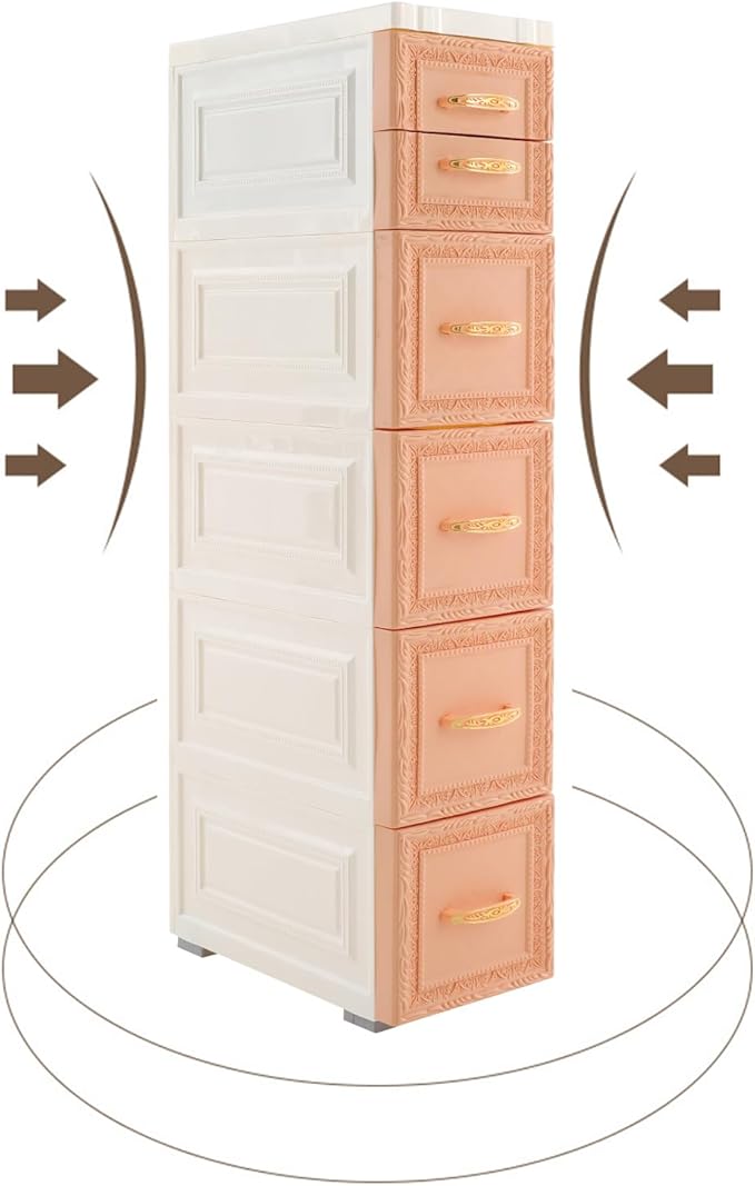 6 Drawers Narrow Storage Cabinet with Wheels,Slim Floor Cabinets,Rolling Organizer Cart for Small Spaces,Pink