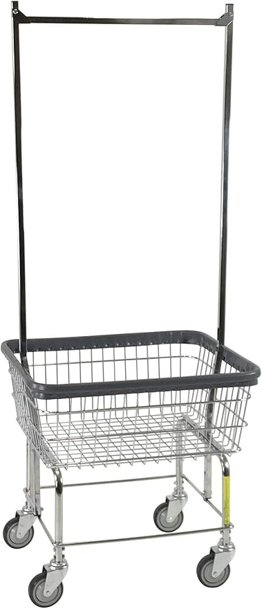 R&B Wire™ 96B58 Residential Rolling Wire Laundry Cart with Double Pole Rack, 2.5 Bushel, Chrome