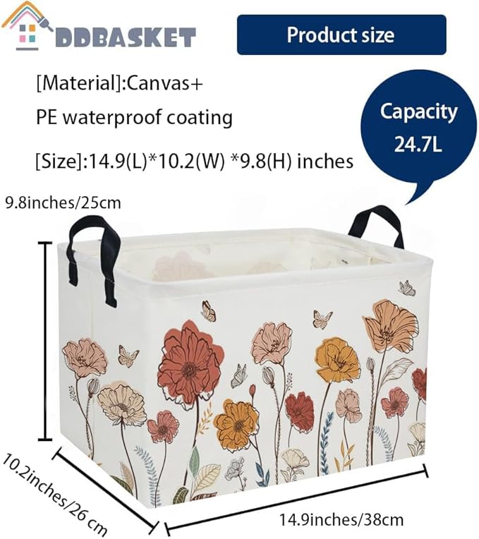 Rectangular Kids Baskets Flower Basket Cute Storage Bins Organizer Box Boys Room Decor for Home.(Flower cluster)