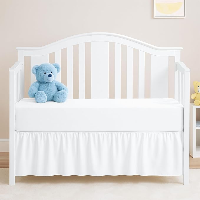 White Crib Bed Skirt, Perfect for Nursery Crib for Boys & Girls with a 14" Drop and Size 28"x 52"